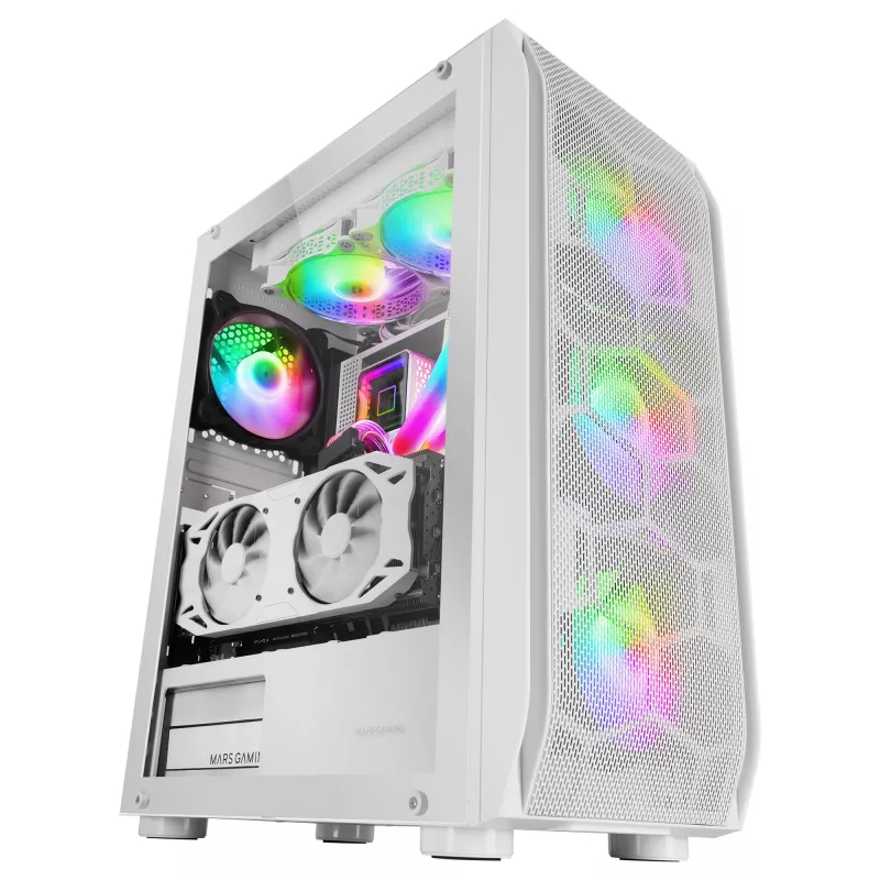 Mars Gaming MC-KX biały Premium E-ATX Gaming Tower FREEZER CPU System 5 Ultra-quiet ARGB Fans ARGB kontroler and RF kontroler Mesh Front