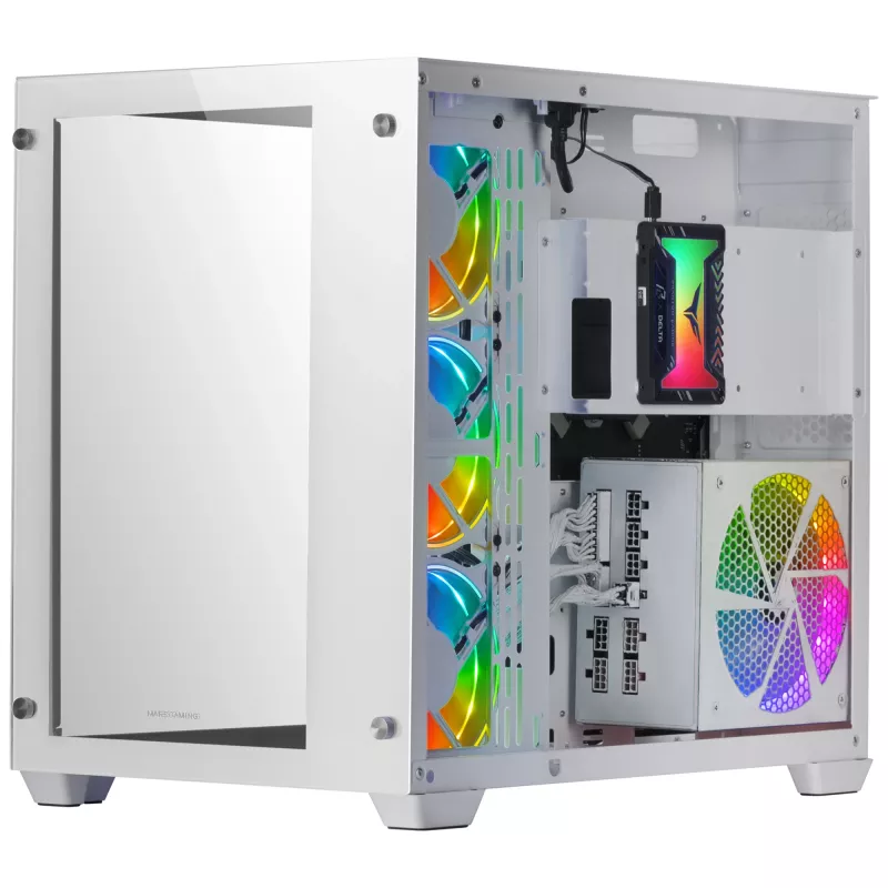 Mars Gaming MCV3 biały Custom XXL E-ATX Gaming Tower Front and Side Tempered Glass Window Dual Chamber Modular Frame