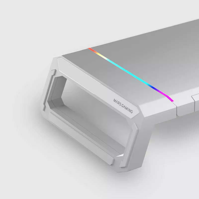 Mars Gaming MGS-ONE Biały Chroma RGB Stojak pod monitor Regulowany rozmiar Uchwyt na smartfon i tablet Przedni port USB 2.0