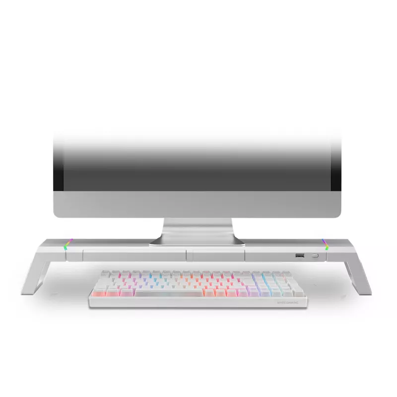 Mars Gaming MGS-ONE Biały Chroma RGB Stojak pod monitor Regulowany rozmiar Uchwyt na smartfon i tablet Przedni port USB 2.0