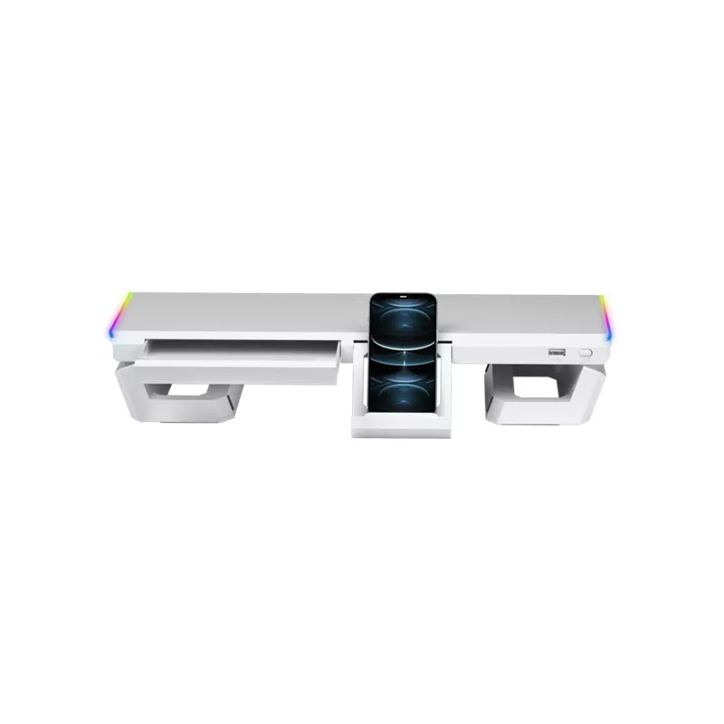 Mars Gaming MGS-ONE Biały Chroma RGB Stojak pod monitor Regulowany rozmiar Uchwyt na smartfon i tablet Przedni port USB 2.0