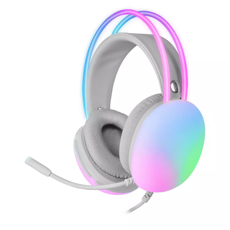 Mars Gaming MH-GLOW biały 360° Full Chroma RGB Flow Headset Noise Cancelling Microphone Ultra-Lightweight Design Memory-Foam Earpads Universal Compatibility