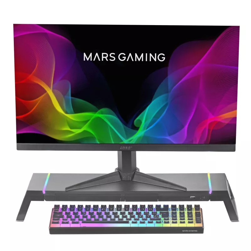 Mars Gaming MGS-ONE Czarny Chroma RGB Podstawka pod monitor regulowany rozmiar Uchwyt na smartfon i tablet Przedni port USB 2.0
