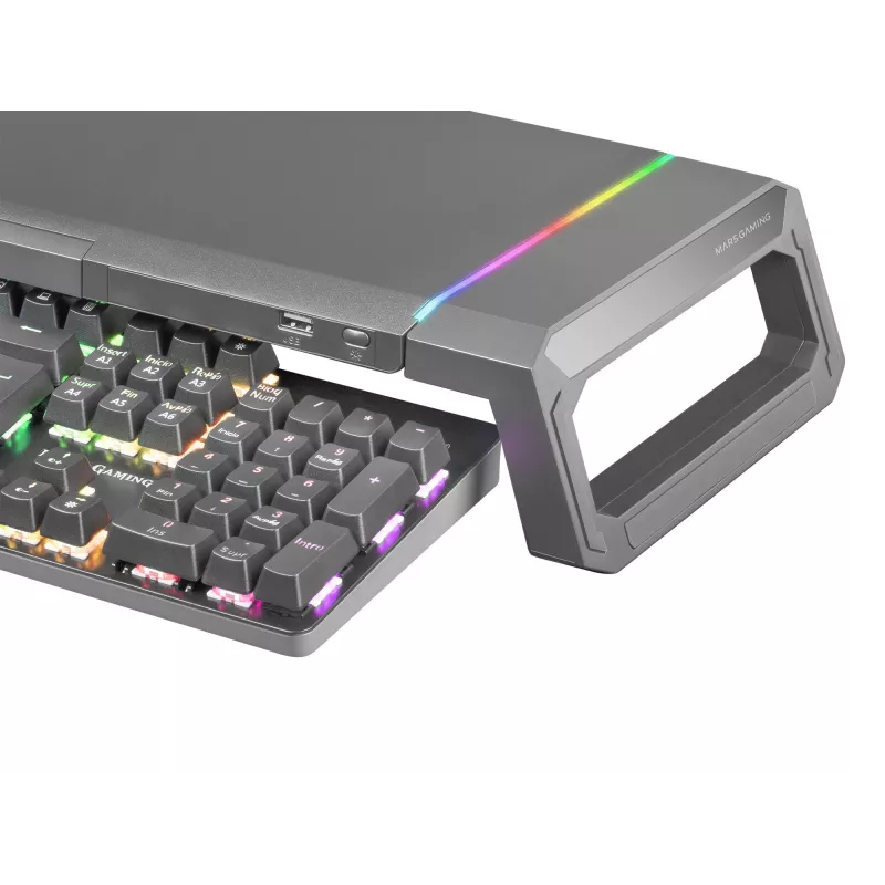 Mars Gaming MGS-ONE Czarny Chroma RGB Podstawka pod monitor regulowany rozmiar Uchwyt na smartfon i tablet Przedni port USB 2.0