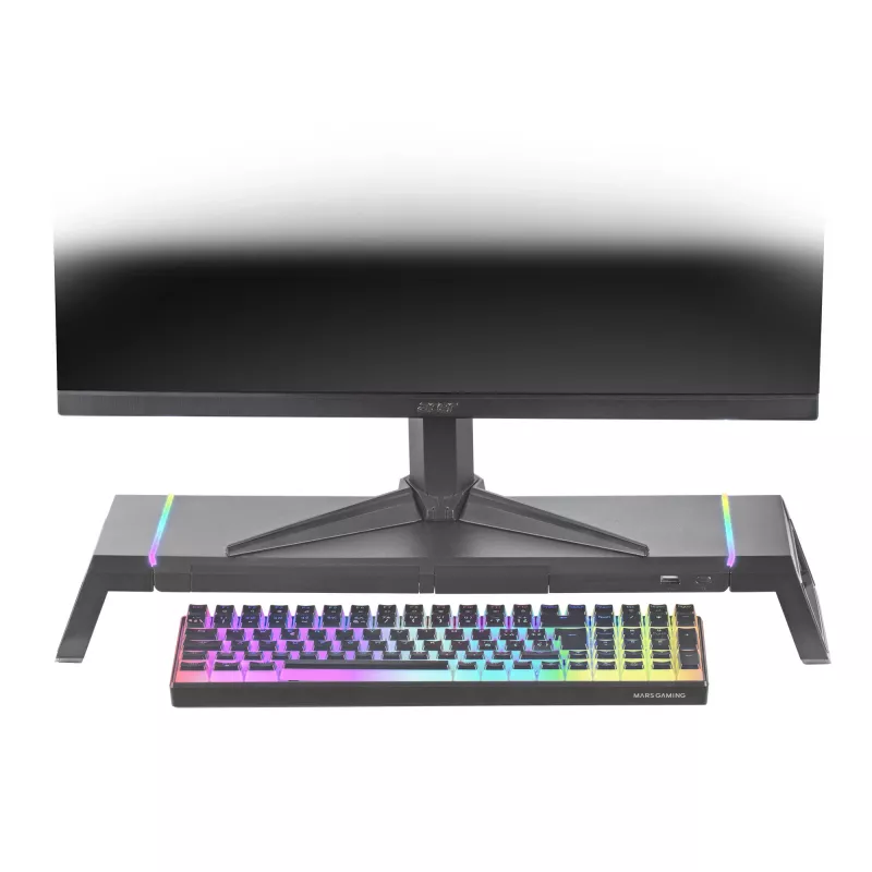 Mars Gaming MGS-ONE Czarny Chroma RGB Podstawka pod monitor regulowany rozmiar Uchwyt na smartfon i tablet Przedni port USB 2.0