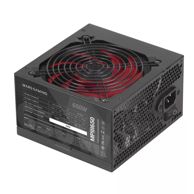 Mars Gaming MPIII650 PC ATX 650W Power Supply 5 Years Warranty Silent AI-RPM Technology 85% Efficiency Czarny
