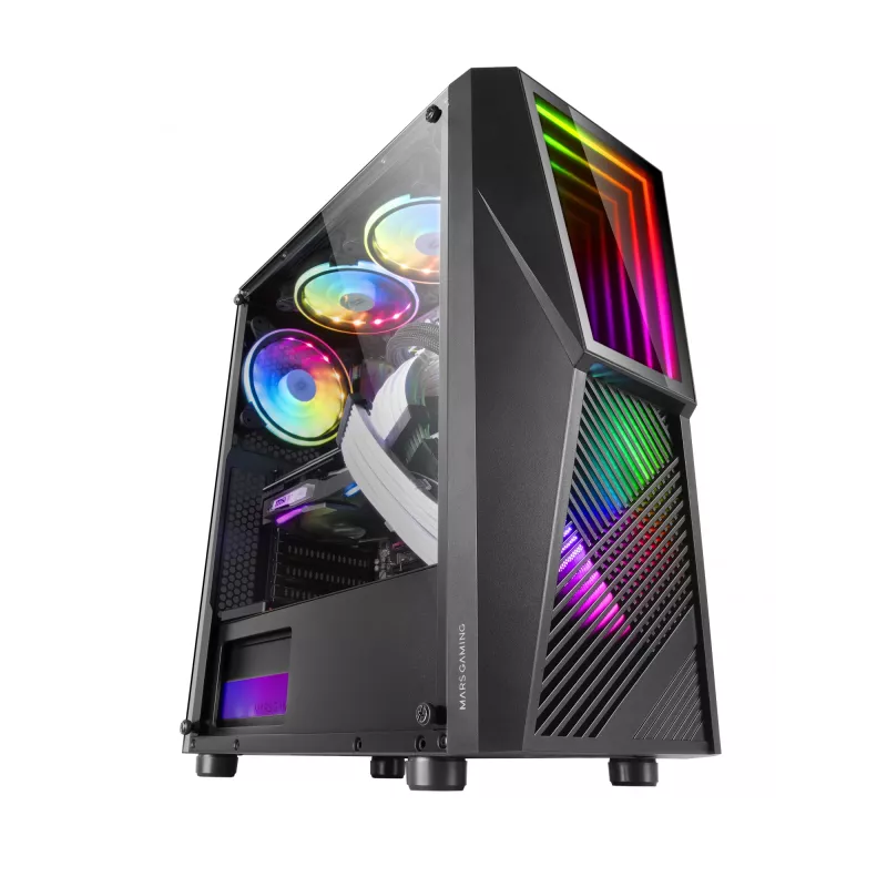 Mars Gaming MC777, Obudowa komputera ATX, Oświetlenie ARGB, Czarna, PC, Czarny, ATX, micro ATX, Mini-ITX, Niebieski, Zielony, Czerwony, 15,8 cm, 31,8 cm