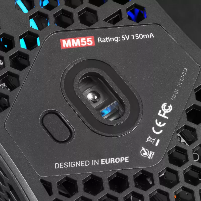Mars Gaming MM55 Czarna Mysz Gamingowa RGB Chroma Ultra-lekka 55g 12800 DPI Przełączniki Mechaniczne HUANO