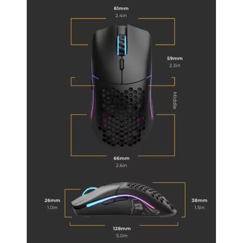 Glorious Gaming Glorious Model O Wireless - Matowa czarna, Praworęczna, Optyczna, RF Wireless, 19000 DPI, 1 ms, Czarna