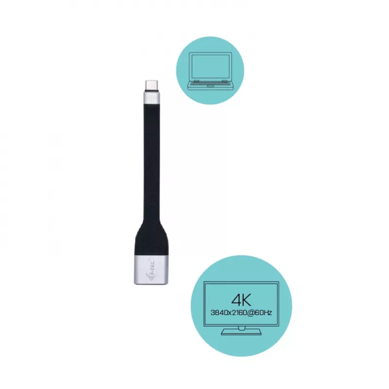 ITEC adapter USB-C na DisplayPort i-tec USB-C płaski DP Adapter 4K/60 Hz, kabel 0,11 m, czarny