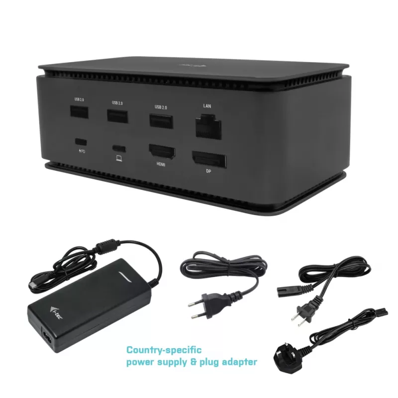 i-tec Metal USB4 Stacja dokująca Dual 4K HDMI DP z Power Delivery 80 W + Ładowarka uniwersalna 100 W