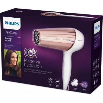Suszarka do włosów Philips MoistureProtect Sensor HP8280/00 — 2300 W, silnik DC, 6 prędkości, funkcja jonizacji, chłodny nadmuch, fioletowo-biała