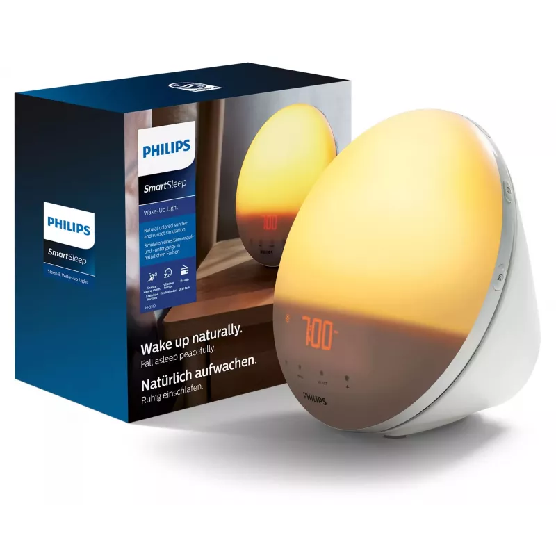 Budzik świetlny Philips SmartSleep HF3531/01 — Symulacja wschodu słońca LED, 300 lx, 7 dźwięków, drzemka 9 min