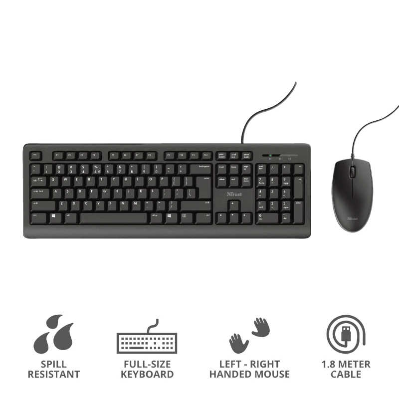 Zestaw klawiatury Trust Primo z myszką Uniwersalny USB AZERTY Belgijski Czarny