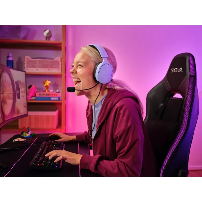 Trust GXT 489P FAYZO Zestaw słuchawkowy Przewodowy Nagłowny Gaming Czarny, Fioletowy