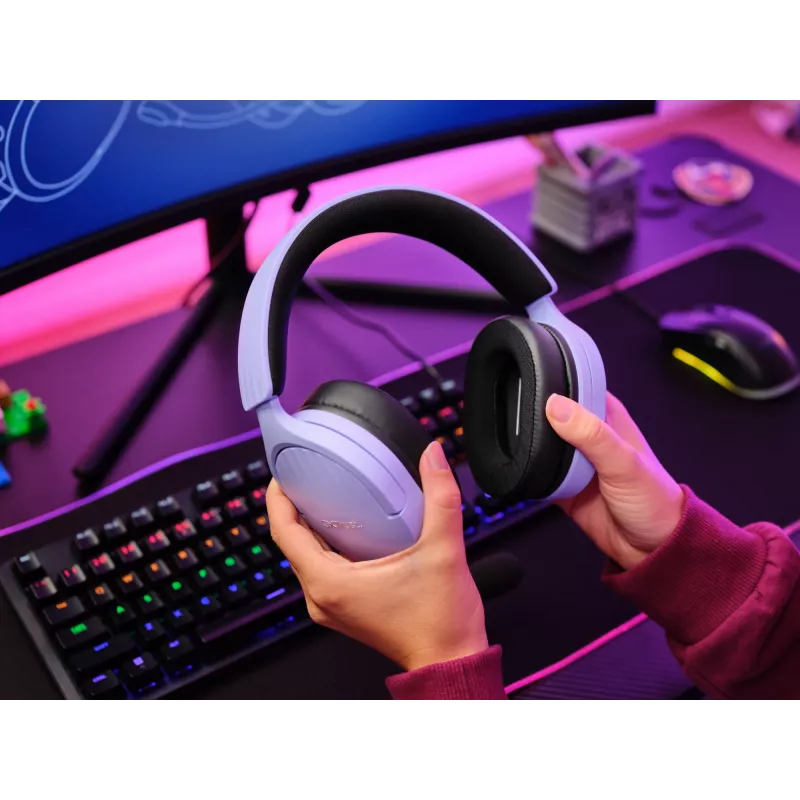 Trust GXT 489P FAYZO Zestaw słuchawkowy Przewodowy Nagłowny Gaming Czarny, Fioletowy
