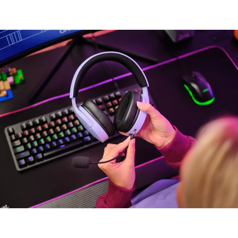 Trust GXT 489P FAYZO Zestaw słuchawkowy Przewodowy Nagłowny Gaming Czarny, Fioletowy