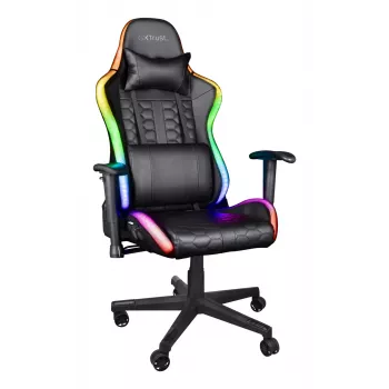Uniwersalny fotel gamingowy TRUST GXT 716 Rizza — tapicerowane siedzisko, maks. obciążenie 150 kg, USB, powerbank, 680×530 mm, wysokość od 134 cm, czarny