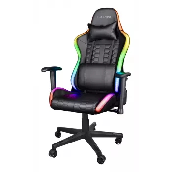 Uniwersalny fotel gamingowy TRUST GXT 716 Rizza — tapicerowane siedzisko, maks. obciążenie 150 kg, USB, powerbank, 680×530 mm, wysokość od 134 cm, czarny