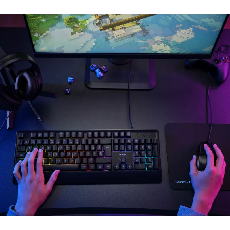 Trust GXT 792 Quadrox klawiatura Mysz w zestawie Gaming USB QWERTY Belgijska Czarna