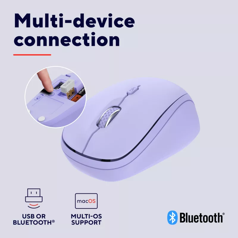 Trust Yvi+ mysz uniwersalna symetryczna RF bezprzewodowa + Bluetooth optyczna 1600 DPI