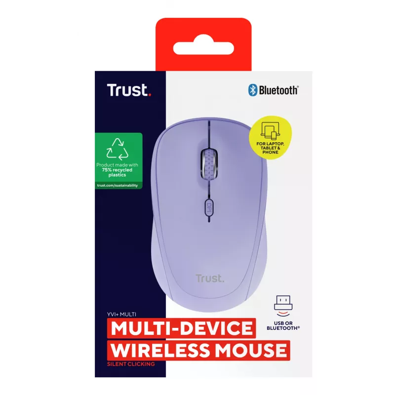 Trust Yvi+ mysz uniwersalna symetryczna RF bezprzewodowa + Bluetooth optyczna 1600 DPI