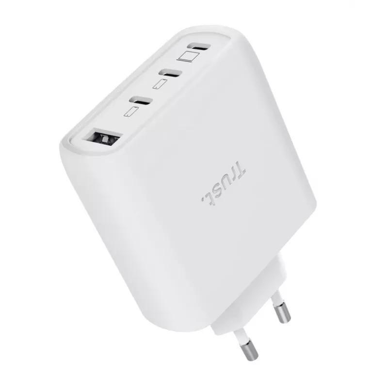 TRUST Maxo 65W wewnętrzna szybka ładowarka sieciowa, 3x USB-C, maks. 20 V, kabel 2 m, biała