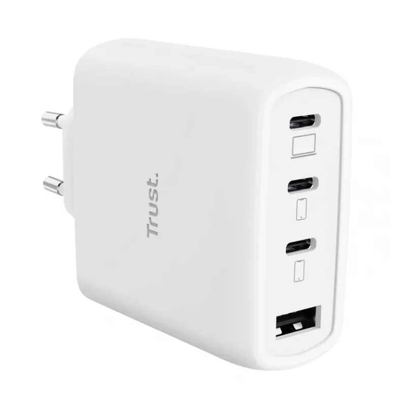 TRUST Maxo 65W wewnętrzna szybka ładowarka sieciowa, 3x USB-C, maks. 20 V, kabel 2 m, biała