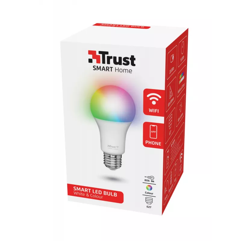 Inteligentna żarówka TRUST 71281 — Wi‑Fi, trzonek E27, biała, 60×60×108 mm