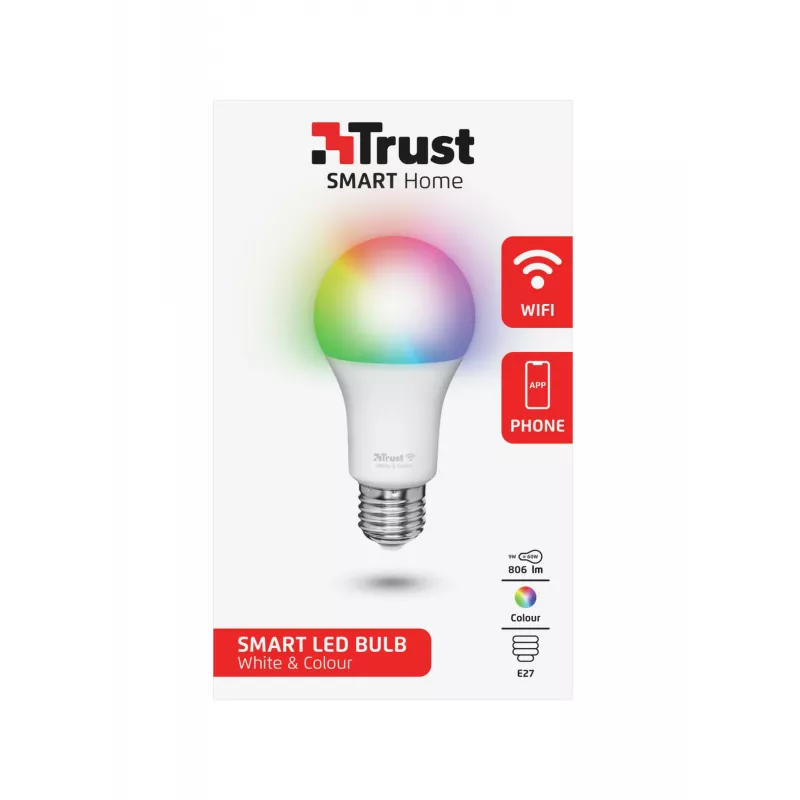 Inteligentna żarówka TRUST 71281 — Wi‑Fi, trzonek E27, biała, 60×60×108 mm
