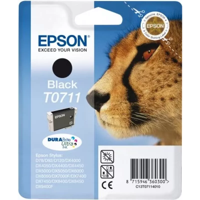 Epson Cheetah Singlepack Czarny T0711 DURABrite Ultra Ink, Czarny, tusz pigmentowy, 1 szt.