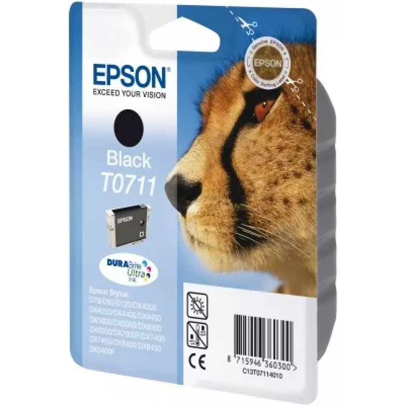 Epson Cheetah Singlepack Czarny T0711 DURABrite Ultra Ink, Czarny, tusz pigmentowy, 1 szt.