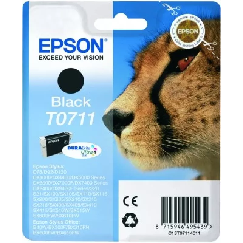 Epson Cheetah Singlepack Czarny T0711 DURABrite Ultra Ink, czarny, tusz pigmentowy, 1 szt.