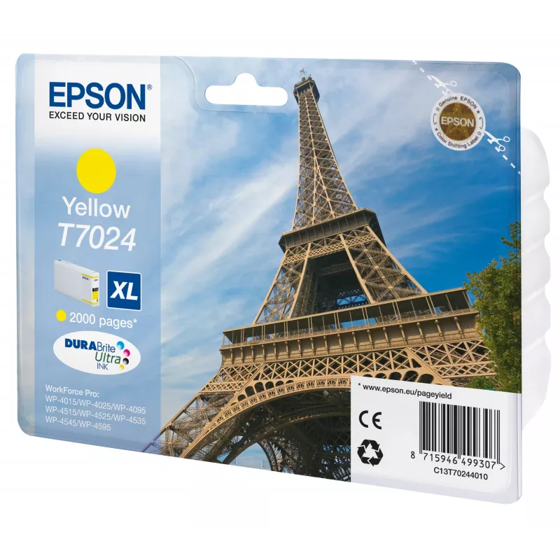 Epson Eiffel Tower Wkład atramentowy XL Żółty 2k, Wysoka wydajność (XL), Żółty, Tusz pigmentowy, 21.3 ml, 1 szt.