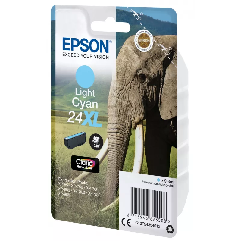 Epson Elephant Singlepack Jasny Cyjan 24XL Claria Photo HD Tusz
