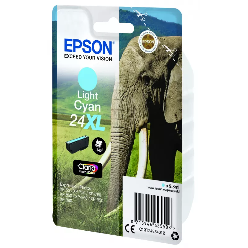 Epson Elephant Singlepack Jasny Cyjan 24XL Claria Photo HD Tusz