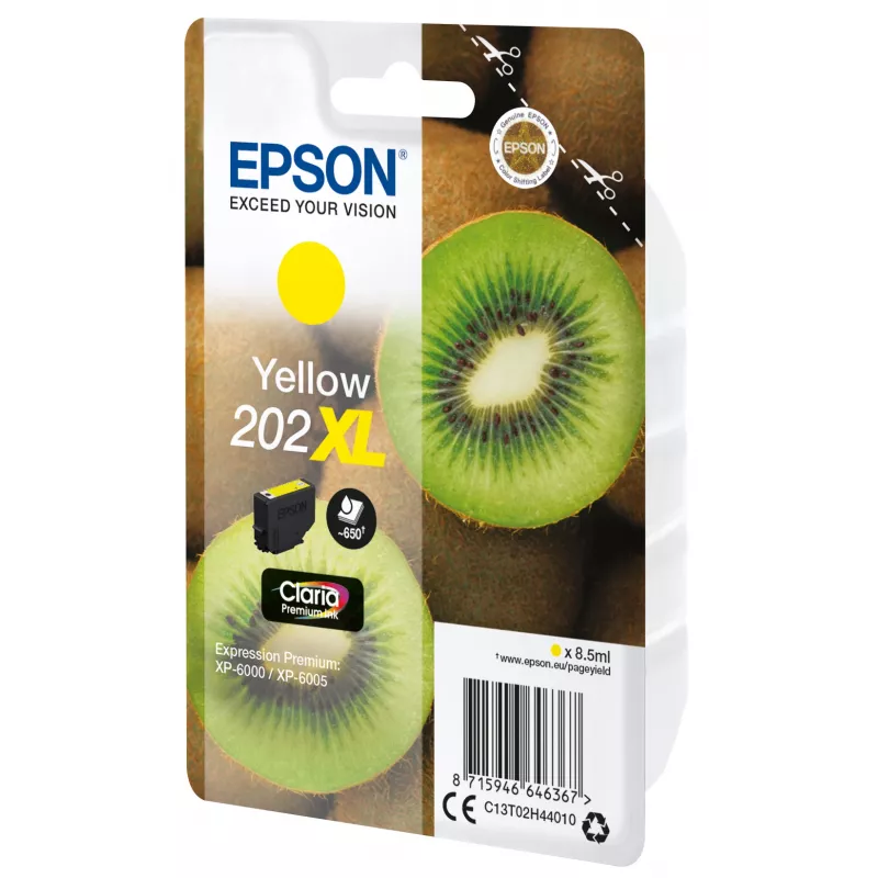 Epson Kiwi Singlepack żółty 202XL Claria Premium Ink, High (XL) Yield, żółty, atrament pigmentowy, 8.5 ml, 1 szt., 650 stron