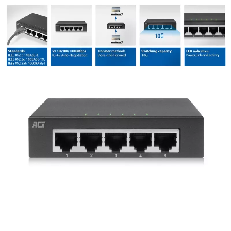 Przełącznik niezarządzalny ACT AC4415 Gigabit Ethernet 5 portów 10 Gbit/s
