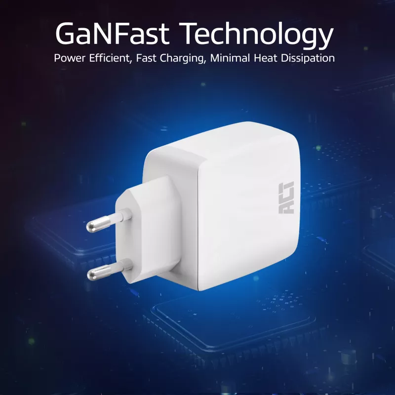 Ładowarka ACT USB-C 65W 2-portowa z Power Delivery PPS i GaNFast