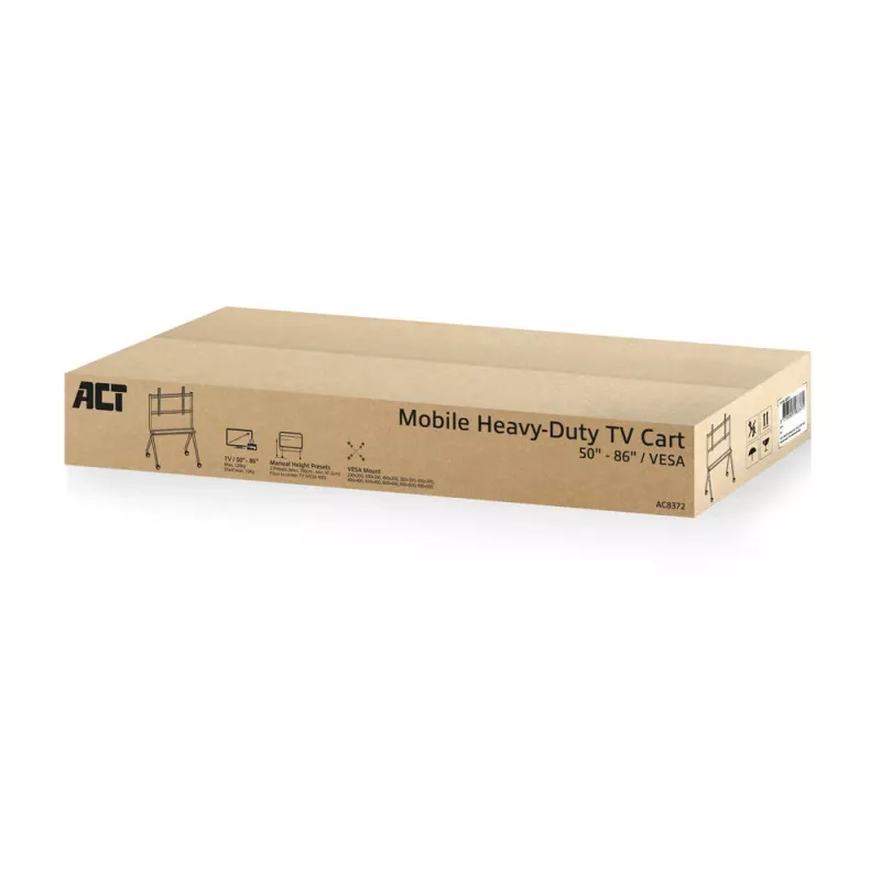 ACT Mobilny stojak podłogowy do telewizora/monitora, 50” do 86”, VESA, 127 cm (50 cali), 2,18 m (86 cali), 200 x 200 mm, 800 x 600 mm, aluminium, plastik, stal, szary