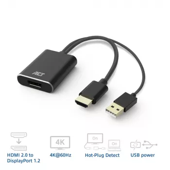 ACT AC7536 adapter kabla wideo 0,24 m HDMI + USB DisplayPort czarny