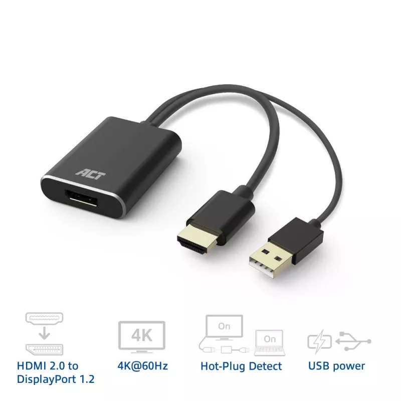 ACT AC7536 adapter kabla wideo 0,24 m HDMI + USB DisplayPort czarny