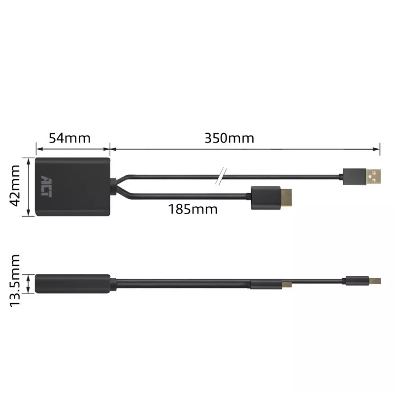 ACT AC7536 adapter kabla wideo 0,24 m HDMI + USB DisplayPort czarny