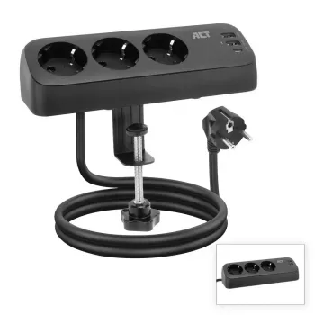 ACT listwa zasilająca biurkowa z 3 gniazdami typu F, Power Delivery 30 W, portami USB Type-C/A, długość kabla 1,5 metra
