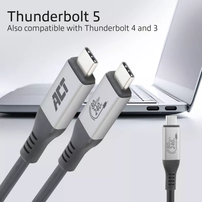 Kabel ACT USB4 80 Gb/s Thunderbolt 5 240 W USB Typu C, certyfikowany przez USB-IF, 1,5 metra