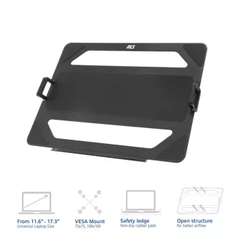 ACT Uniwersalna tacka na laptopa do ramion monitorowych, Czarny, Stal, 29,5 cm (11,6 cala), 43,9 cm (17,3 cala), 9 kg, 75 x 75 mm