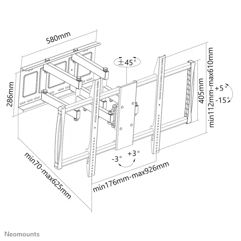 Uchwyt ścienny do telewizora Neomounts LFD-W8000 — pojedynczy ekran, 60–100 cali (152,4–254 cm), 80 kg, VESA 200x200–900x600, pochylenie 0–20°, odległość od ściany 7–62,5 cm, czarny
