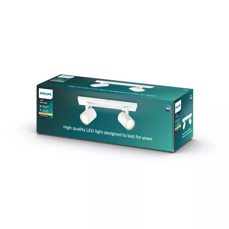 Natynkowy punkt świetlny Philips myLiving 5309231P0, GU10 LED 7 W, 2700 K, 255 lm, dwupunktowy, ściemnialny, biały