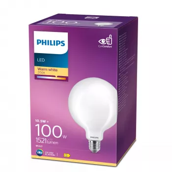 Philips Żarówka Filamentowa Matowa 100W G120 E27, 10,5 W, 100 W, E27, 1521 lm, 15000 h, Ciepła biel