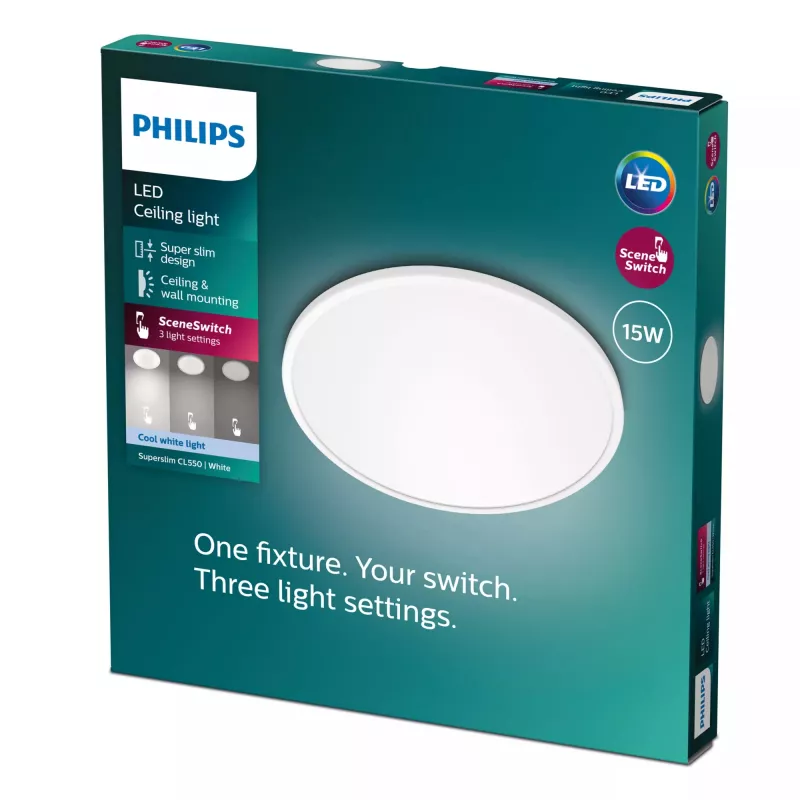 Lampa sufitowa Philips Functional Super cienki 15 W LED, okrągła, 250 mm, 220–240 V, biała